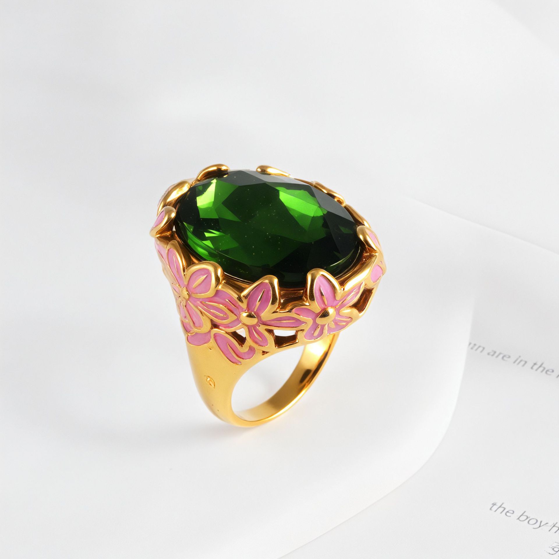 Elegant Oval Gem Ring European Style Enamel Craft Factory Processed Stainless Steel Geometric Pattern Women's Fashion Ring display picture 3