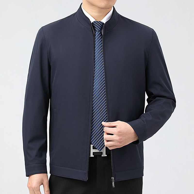 Genuine Brand Men's Light Luxury High-End Fashion Jacket, Middle-Aged Stand Collar Coat, Business Wrinkle-Free Thin Executive Jacket