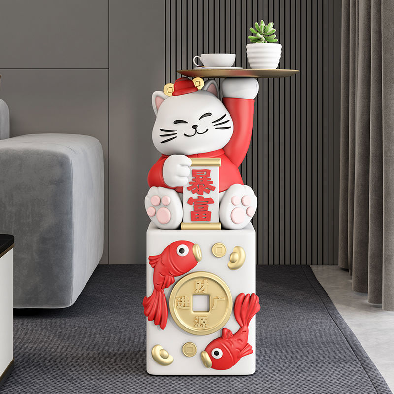锦鲤招财猫大型落地摆件入户托盘客厅装饰品家居创意摆件