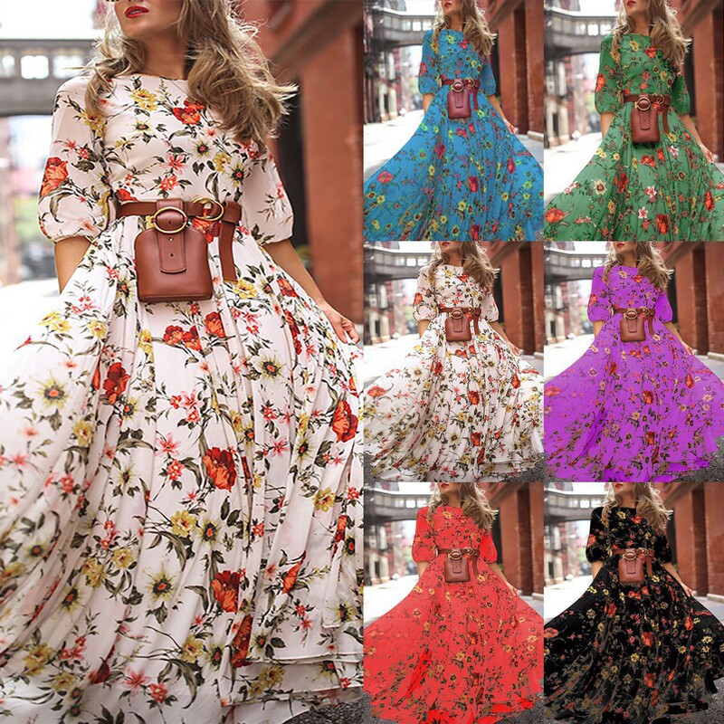 European and American women's chiffon printed large pendulum dress cross-border best selling manufacturers straight gong large pendulum skirt large quantity discount