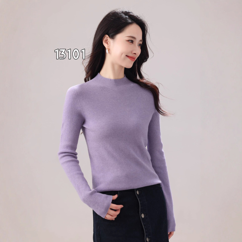 Seamless Cashmere Silk Thermal Knit Sweater with Ribbed Turtleneck for Women