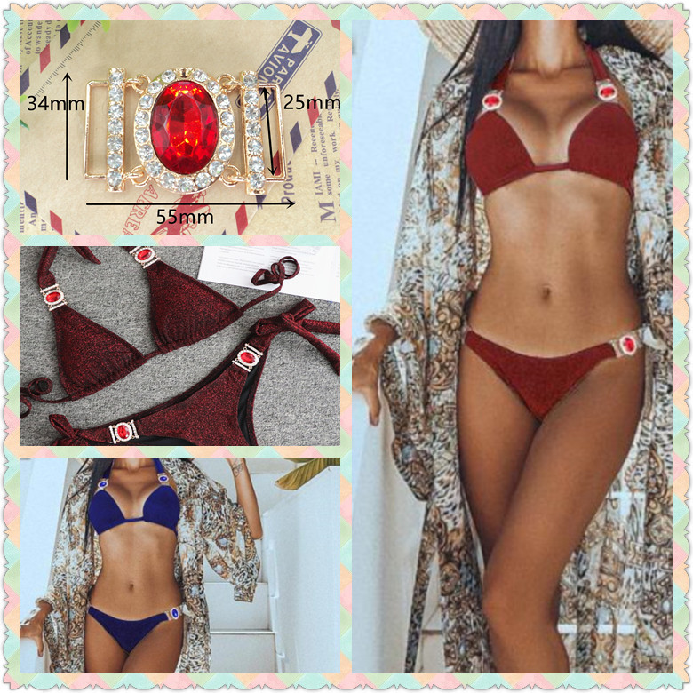 批发欧美比基尼椭圆彩钻链条 泳装饰品穿带钻扣 泳衣肩带装饰链条