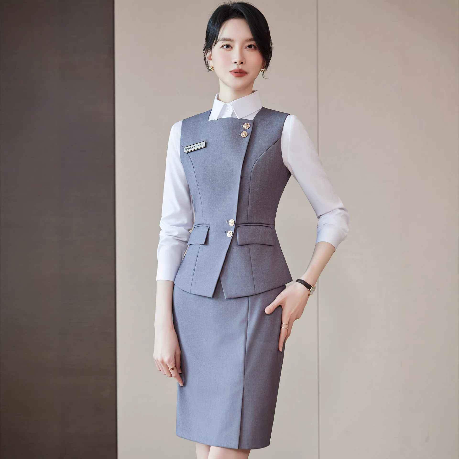 马甲职业装女套装前台工作服空姐气质马夹收银服务员工装制服批发