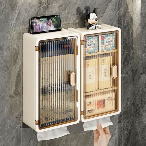 Bathroom hole-free wall-mounted cabinet cosmetic and skincare storage box toilet paper holder waterproof and moisture-proof shelf