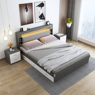 Light Luxury Fabric Bed Modern Simple Home Bedroom Small Apartment Storage Tatami Air Pressure High Box Wedding Bed Free of Installation