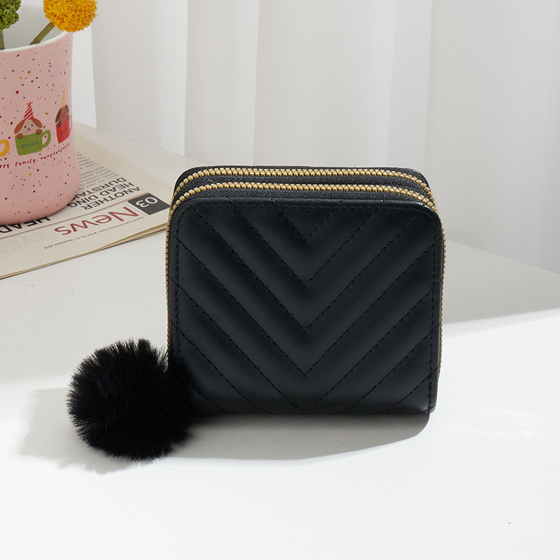 Bolsa mayorista de comercio exterior2024 nueva billetera de damas con doble cremallera, moda en forma de V bordada, bolsas de mano de pelo universal