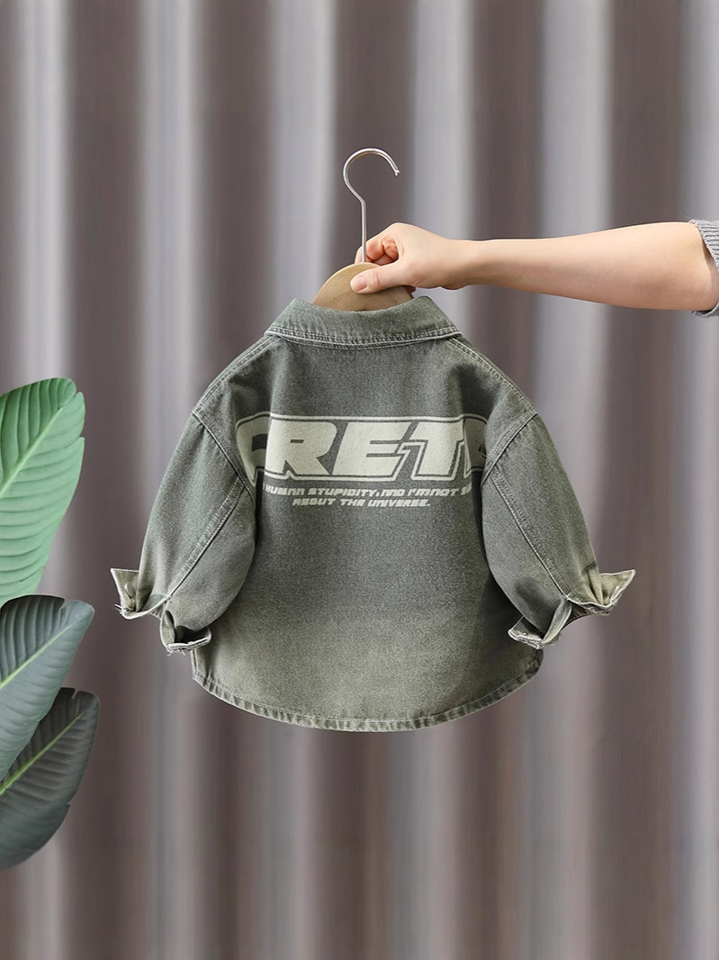 7612 chaqueta de camisa de niño primavera y otoño celebridad de Internet frita ropa de mezclilla de la calle ropa de los niños guapos blusa estampada de primavera
