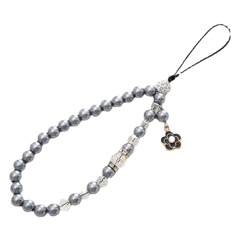 Chanel-Style Pearl Phone Chain Accessory with Small Flower Pendant, Phone Lanyard, Phone Case Beaded Decoration, Hanging Ornament Chain for Women