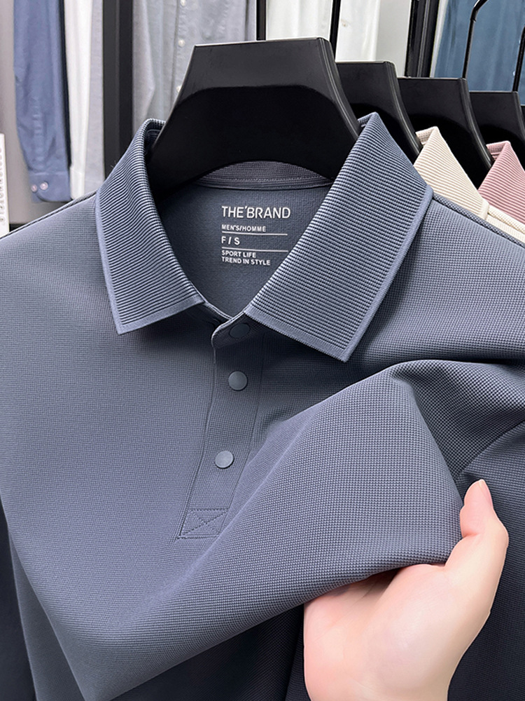Mulberry Silk T-Shirt Men's Long-Sleeved Pure Color Spring & Fall Middle-Aged Men's Casual Sweat-Absorbent Breathable Loose Lapel Polo Shirt for Men