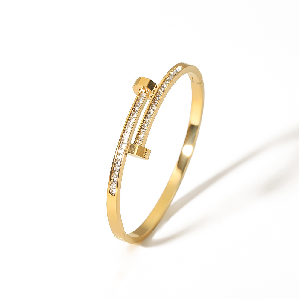 Hot Sale New Zircon Bracelet Roman Numeral Rhombus Jewelry Pentagram Stainless Steel Plated Real Gold Jewelry_voghion.com