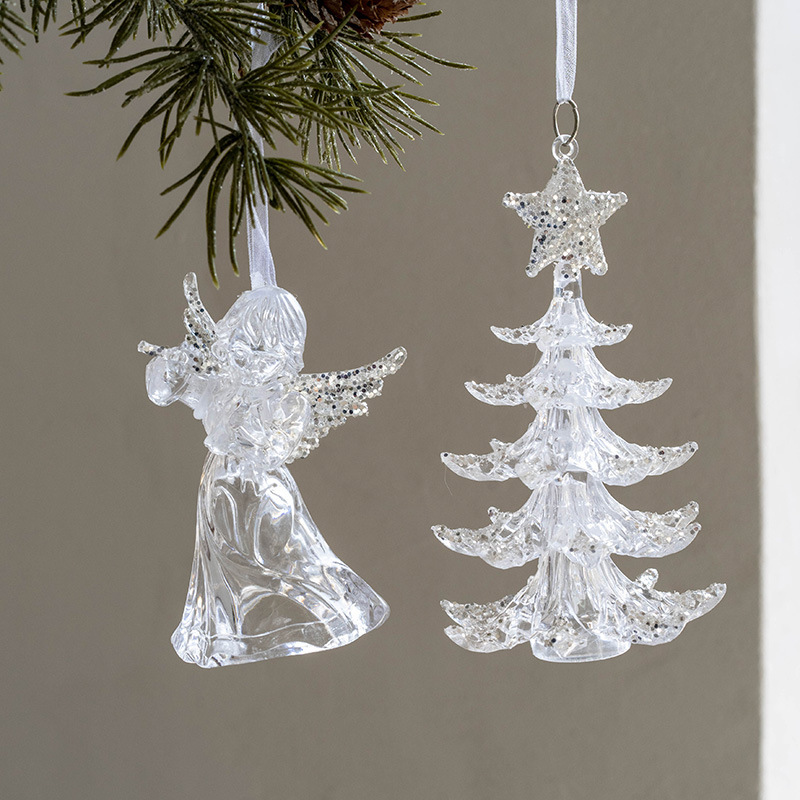 国境を越えた新しいクリスマスツリー装飾透明アクリル雪ヘラジカ天使ストラップクリスマス装飾品|undefined