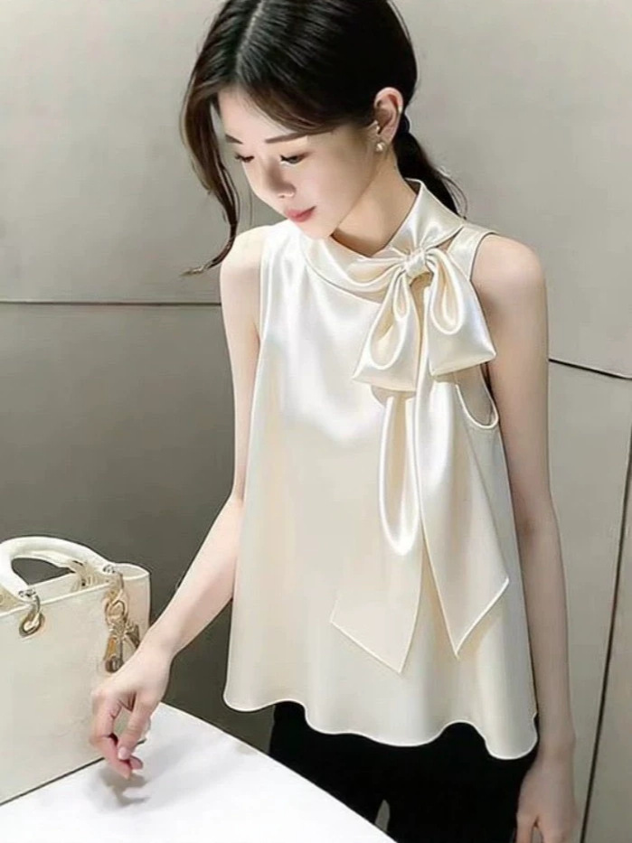 Áo hai dây satin cổ yếm phong cách Pháp — màu xám
