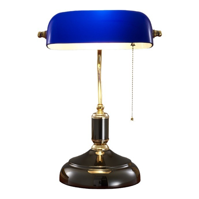 Nostálgico americano antiguo retro clásico Banco lámpara de mesa Chiang Kai-shek sala de estudio lámpara antigua cubierta verde vieja Shanghai lámpara de mesa