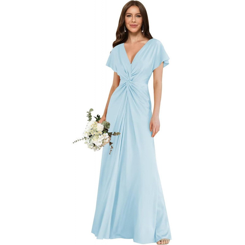 Europa y América transfronterizos 2026 verano nuevo satén de mangas cortas vestido de boda formal vestido de dama de honor