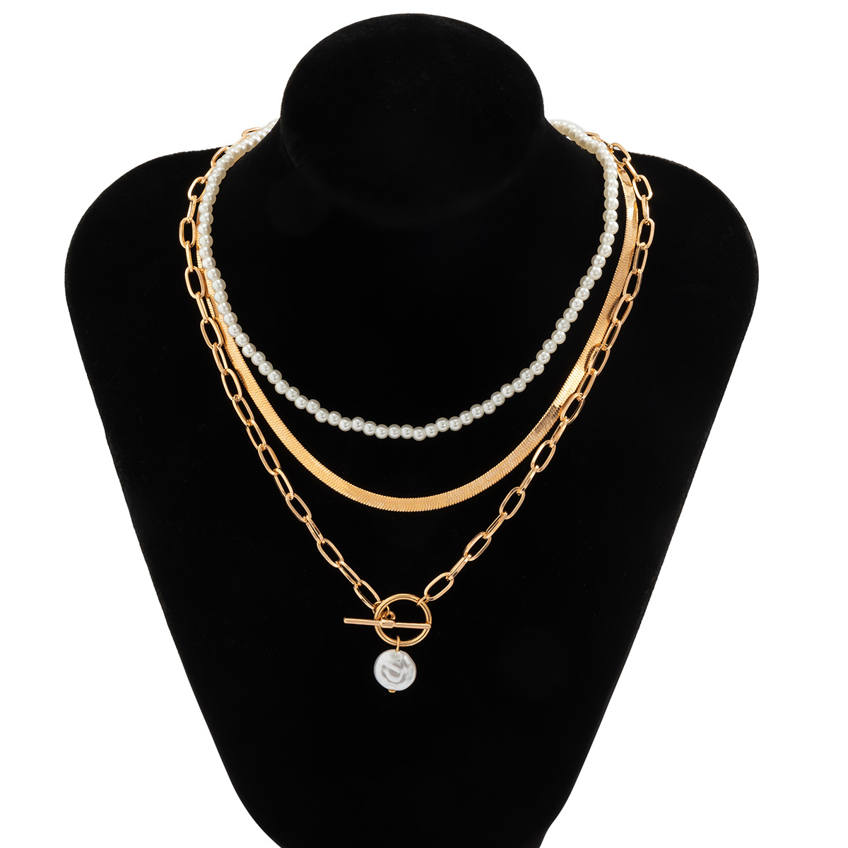 Vintage Style Geometric Round Letter Imitation Pearl Alloy Copper Plating Chain Women's Double Layer Necklaces display picture 21