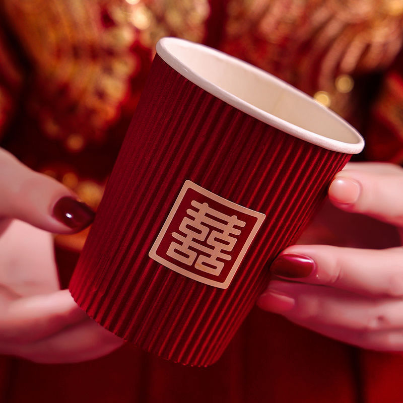 Tazas de papel de boda caseras desechables para la boda vino grueso suministros de boda rojo brindis de té