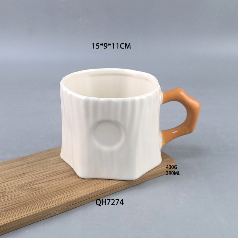 Taza de café de cerámica de tocón de la serie del bosque de otoño de temperatura media Taza con forma de tocón de dibujos animados lindo Oficina del hogar