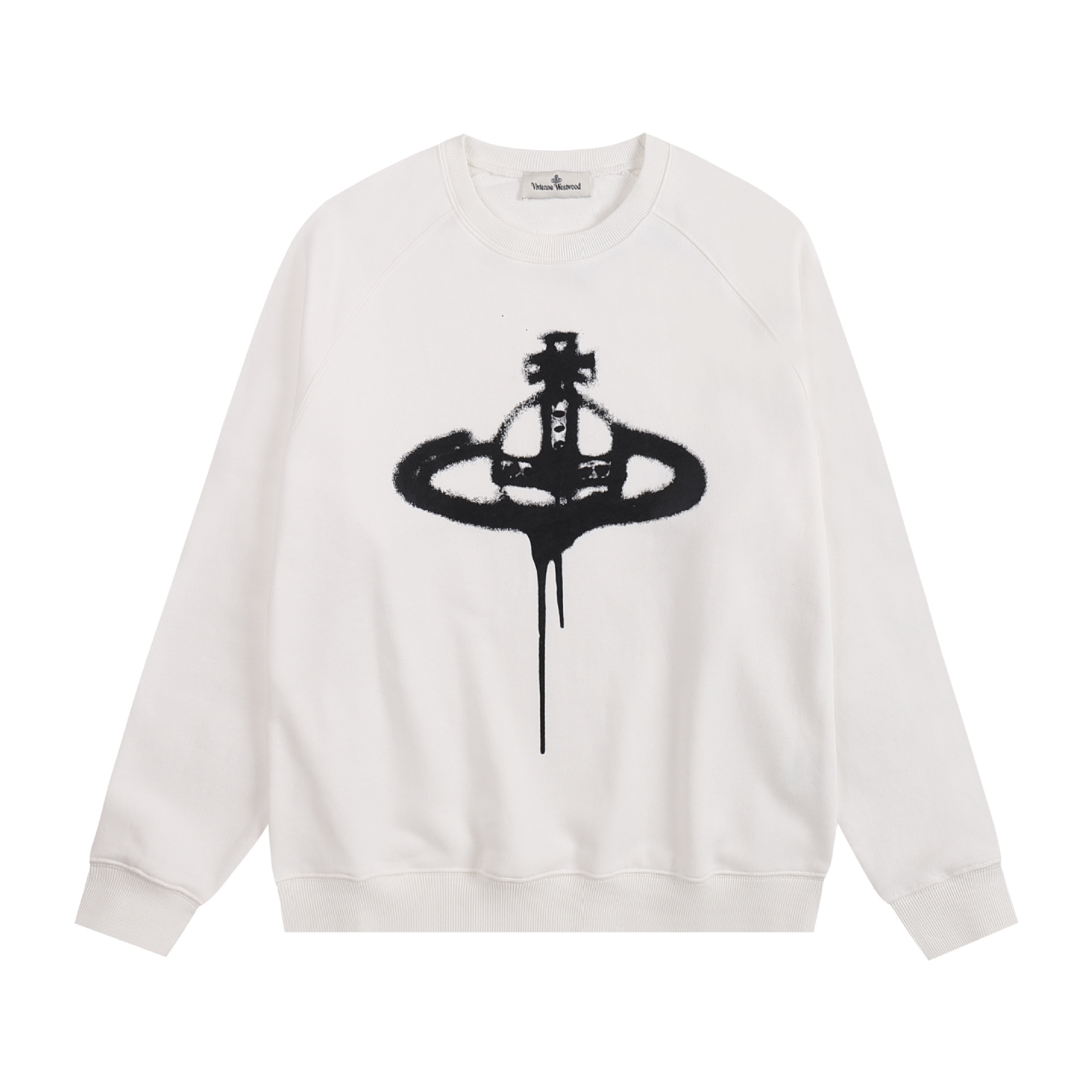 Vivienne Westwood Orb Logo Spray Paint Crewneck Sweater White
