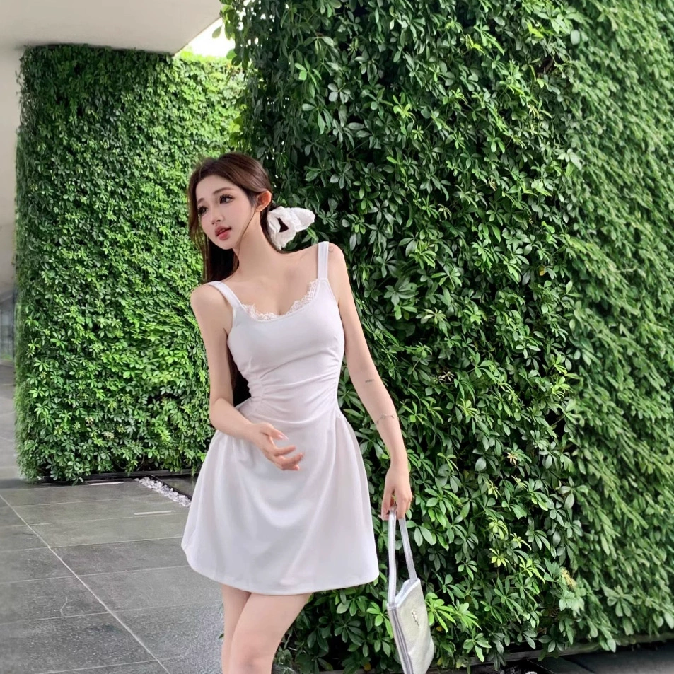 Трансграничная сексуальная кружевная юбка-подтяжка женская летняя новая горячая девушка темперамент складки, талия тонкая без рукавов