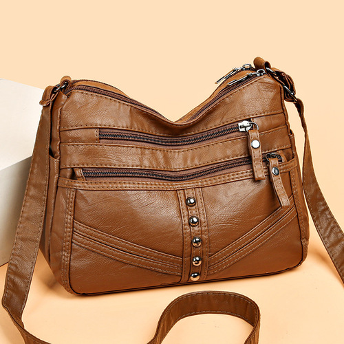 Ladies' High-End Soft Leather Crossbody Bag with Retro Leather Large Pockets and Multiple Compartments, Single Strap Shoulder Bag