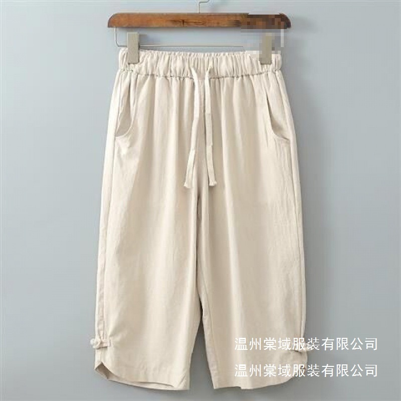 Chinese Style Summer New Linen Cropped Pants Men's Trendy Loose Cotton Linen Thin Straight Casual 7-Point Wholesale