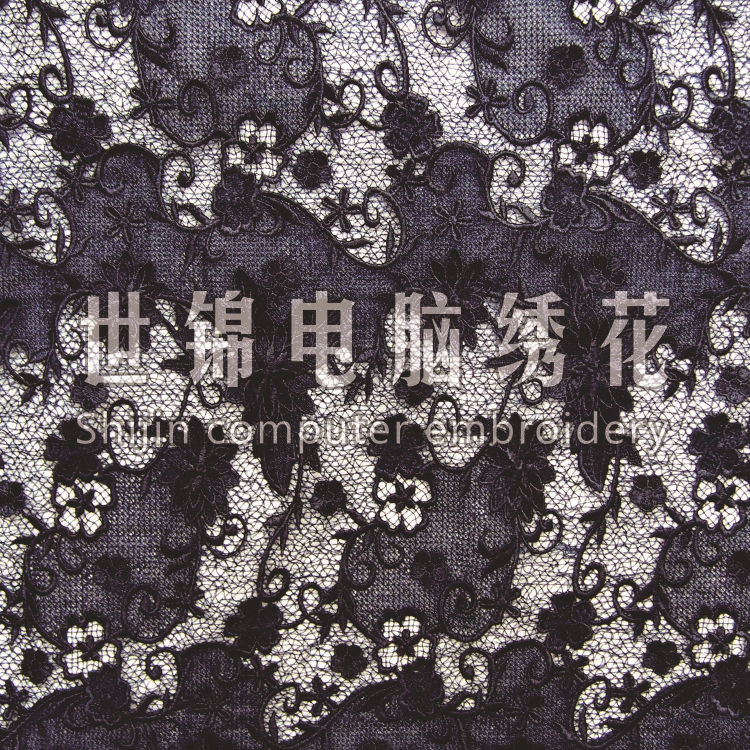 【 源头工厂】网格透视花边蕾丝 涤纶刺绣纱家纺时装布艺窗帘