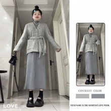 冬季穿搭一整套韩系感小香风毛呢外套名媛气质针织连衣裙套装