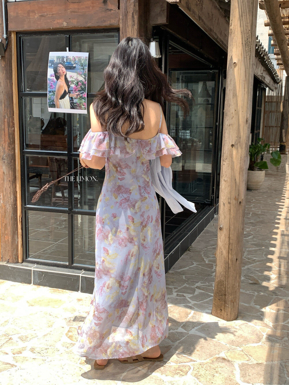 Đầm maxi nữ thắt eo cổ yếm họa tiết hoa nhí phong cách Pháp — màu tím chi tiết 15