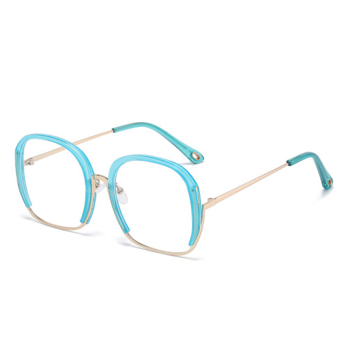 68040 Metal Half-Circle Rimless Glasses Frame  New Simple and Stylish Unisex Blue Light Blocking Flat-Sided Glasses