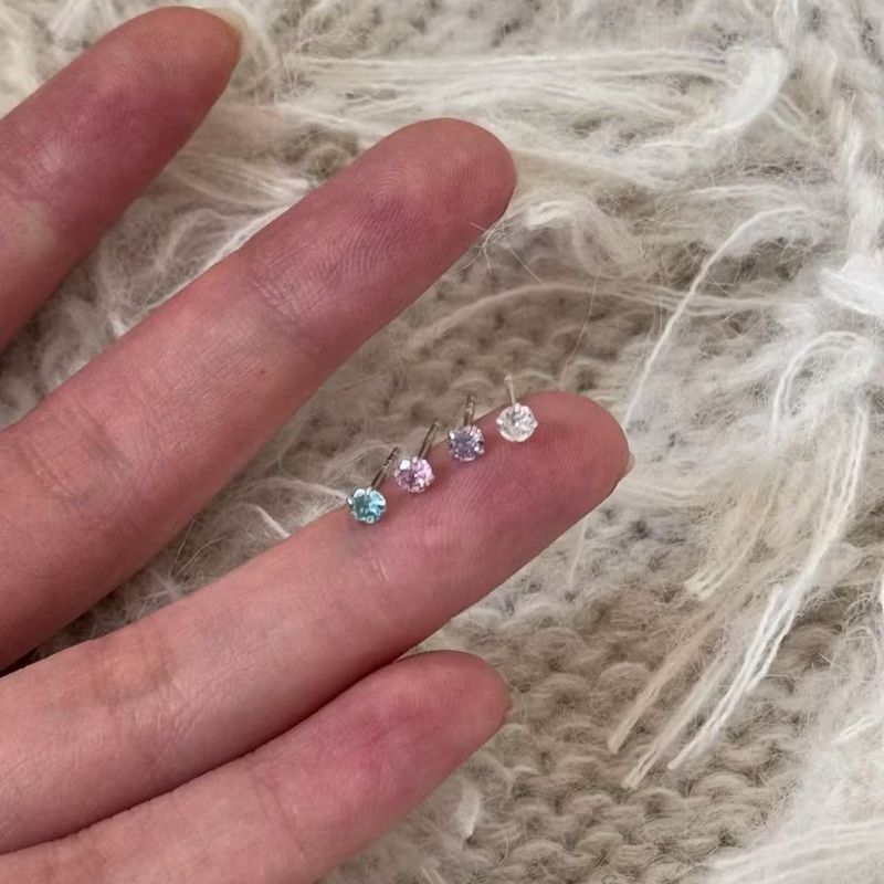 彩色迷你四爪锆石耳钉小巧精致高级感设计小众百搭耳骨钉耳环|undefined