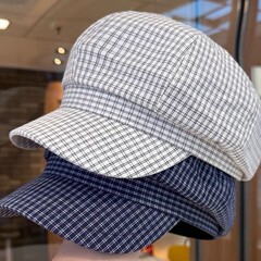 多用途でファッショナブルなチェック柄の八角形帽子、春と夏の薄いスタイルのペインターハット、大きな頭囲、英国のレトロなベレー帽