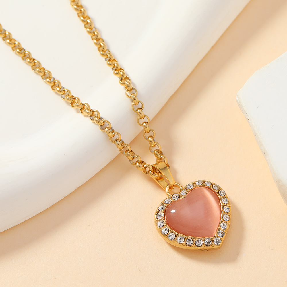 Colgante único, fundición de acero inoxidable, joyería de lujo ligera, amor, ovalado, gemas de colores, diamantes completos, accesorios de collar de bricolaje