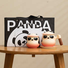 熊猫茶咖杯子茶叶罐组合套装礼盒装成都文创商务伴手礼物办公茶泡