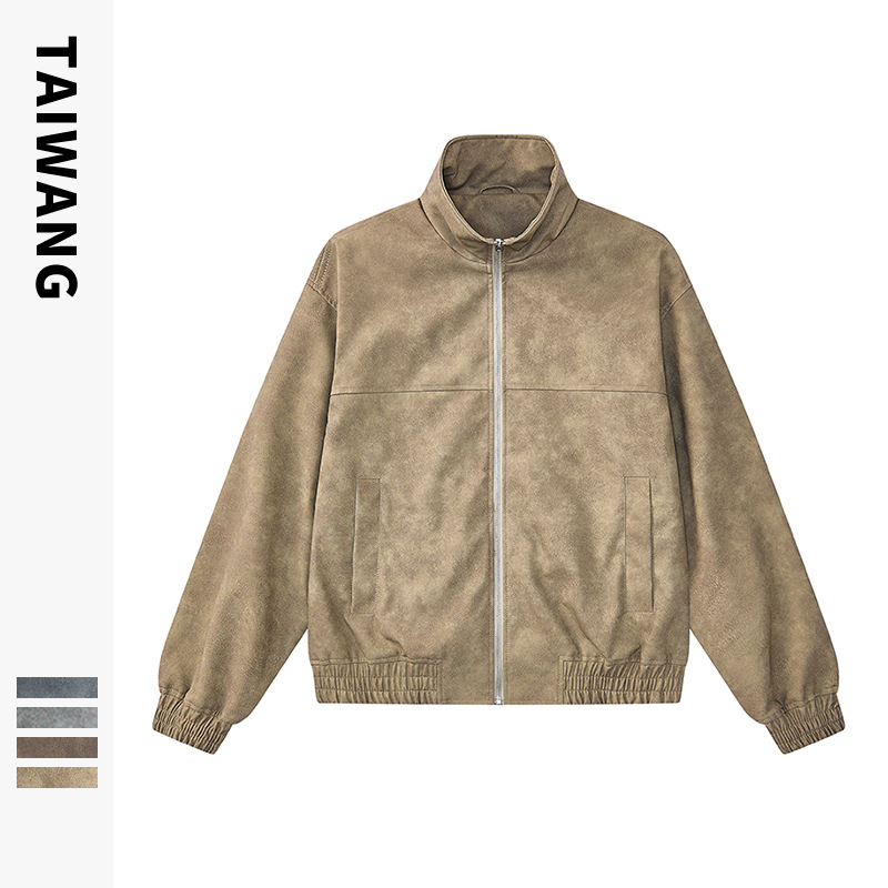 Herrenbekleidung Herrenbekleidung 2024 Retro-Stehkragen-PU-Lederjacke Herren Herbst und Winter neue lockere Motorradjacke_voghion.com