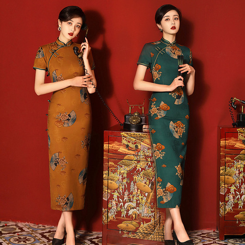 Chinese Dresses Qipao for women collection modified retro double flower girl dress cheongsam daily long cultivate one morality