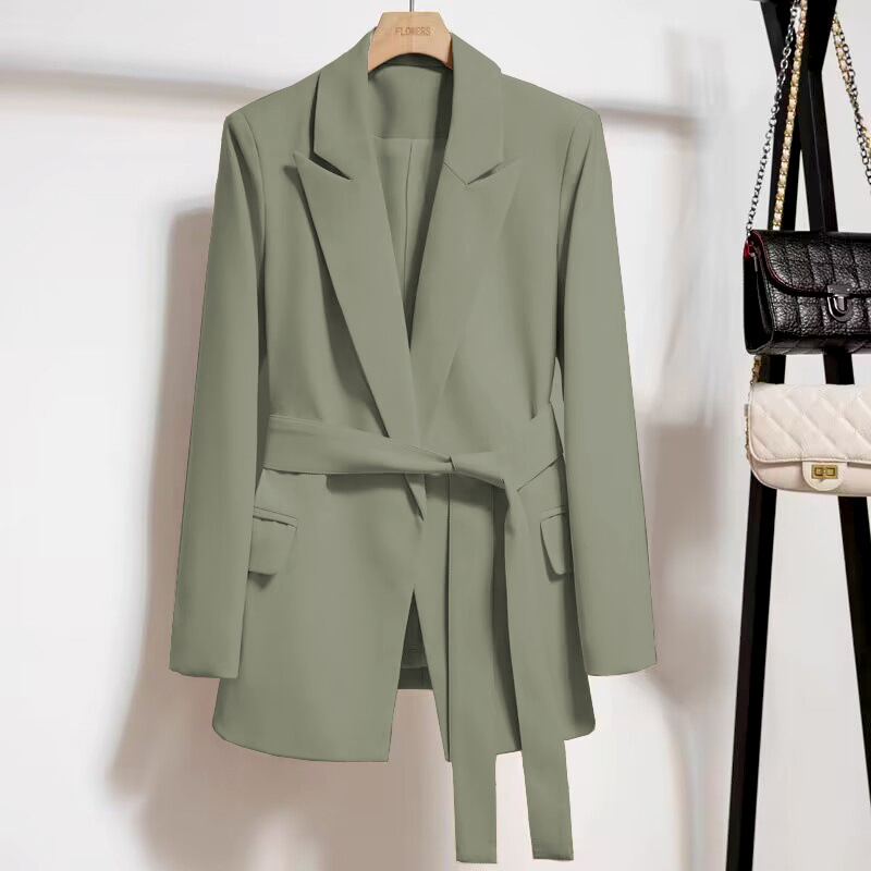 2026 Spring and Autumn New Korean Style Women's Blazer with Belt, Slim Fit, Elegant and Fashionable Street Style Small Suit Jacket