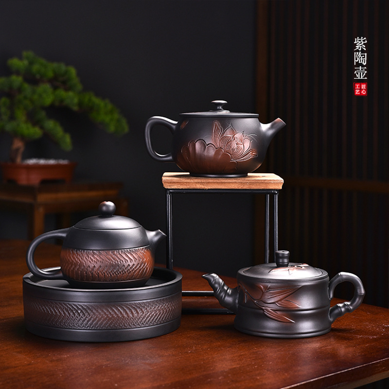 手工建水跳刀紫陶壶功夫茶具三才盖碗家用会客泡茶喝茶伴手礼