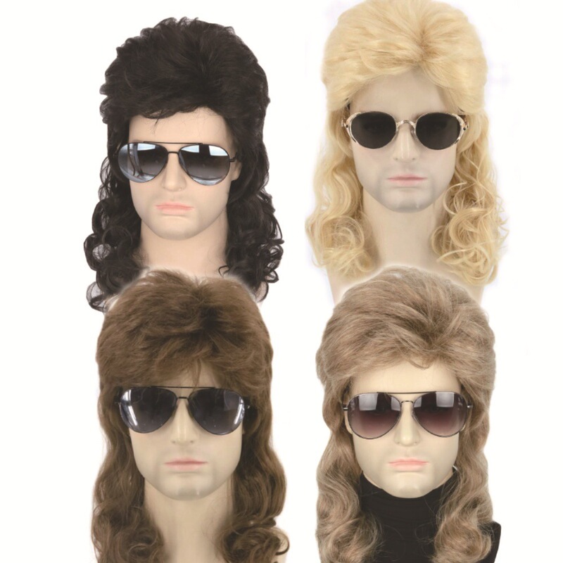 Amazon's New European and American Men's Blackfish Wig, 80S Fancy Party Costume Accessory, Solid Color Fake Headgear
