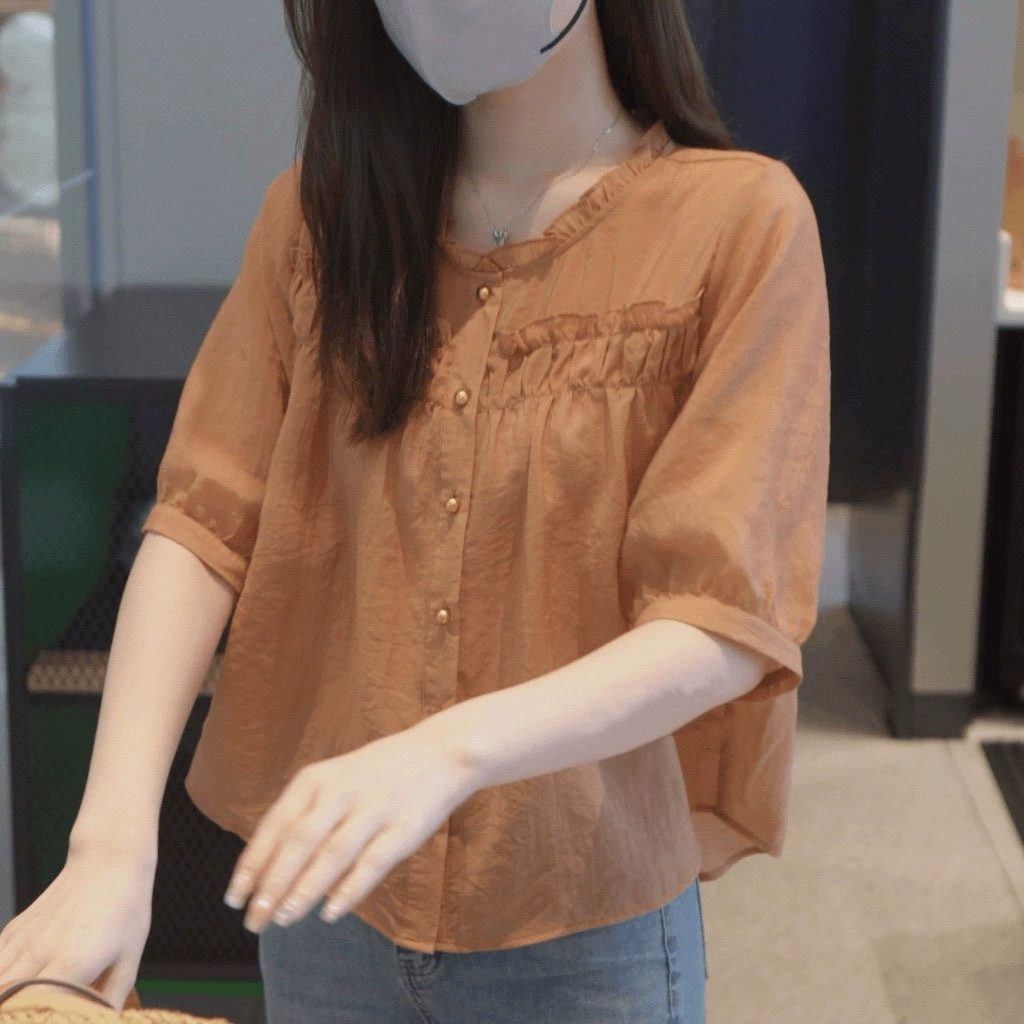 Европейские тяжелые ранние весенне-летние элегантные художественные рубашки с короткими рукавами для женщин, новый стиль 2024, красивые топы