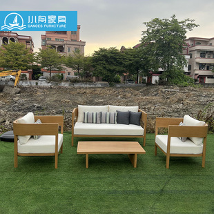 Nordic Outdoor Furniture Courtyard Garden Aluminum Alloy Imitation Wood Sofa B&B Hotel Outdoor Waterproof Sun Protection Table and Chairs