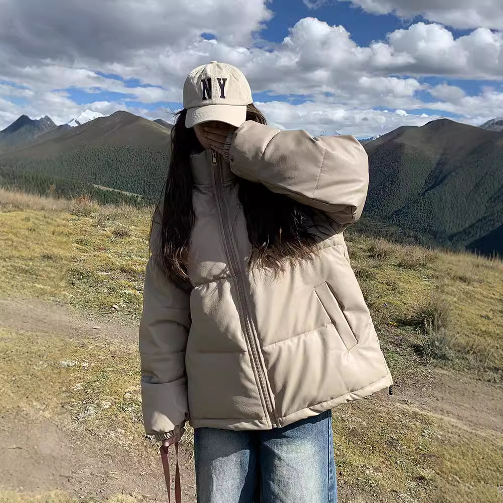 Piero PU invierno nuevo popular pareja de pan estudiantil corto sin lavar cuero americano pequeño cuello de algodón chaqueta