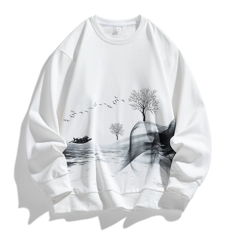 Китайский стиль плитки 2024 весна и осень новый мужской свитер дикий молодой красивый с длинными рукавами футболка с круглым вырезом свитер
