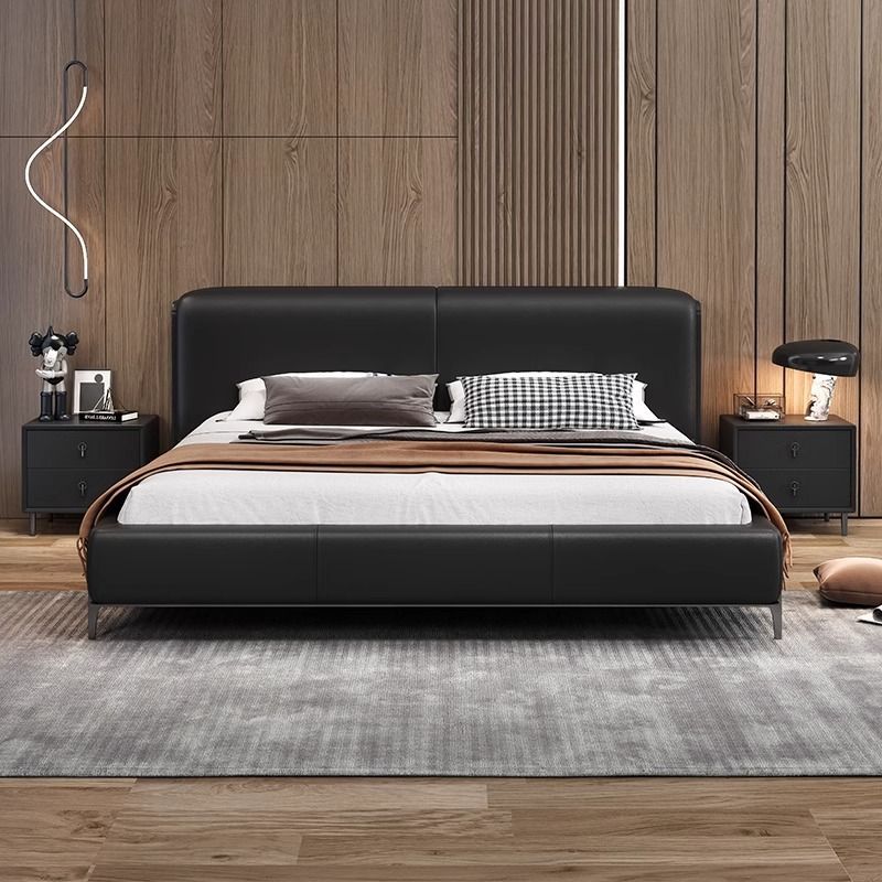 Italiano minimalista gran vaca negro cama de cuero completo de gama alta cama de boda dormitorio principal diseñador de 1,8 m cama doble bolsa de noche image 4