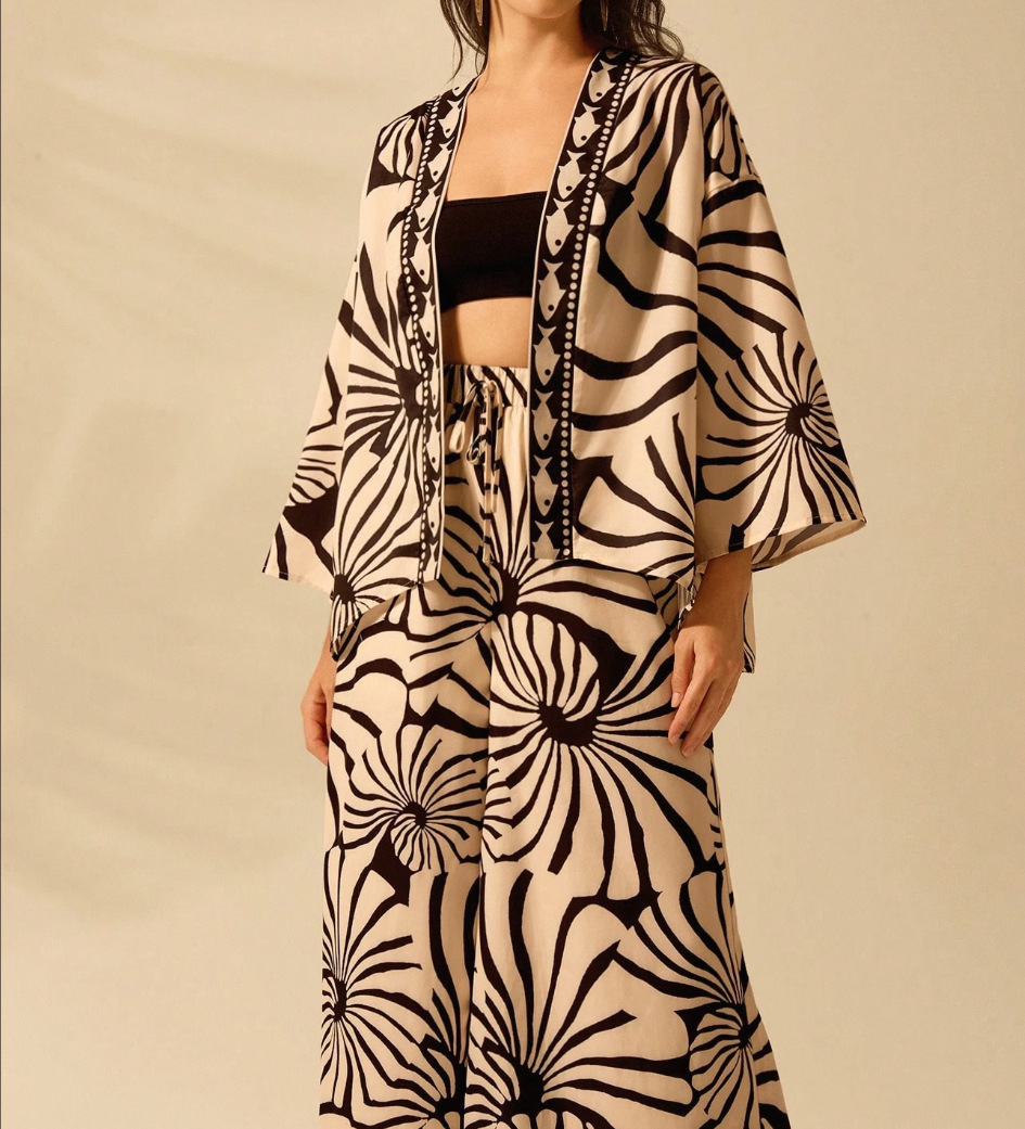 Women's Clothing Women's Summer Short Sleeve Two Piece Swimsuit Printed Cardigan Loose Sports Swimwear Beach & Pool Ready_ecoleips.com