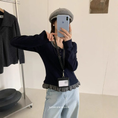 苏珊 2025秋季假两件长袖撞色长袖打底衫圆领小众针织衫上衣27052