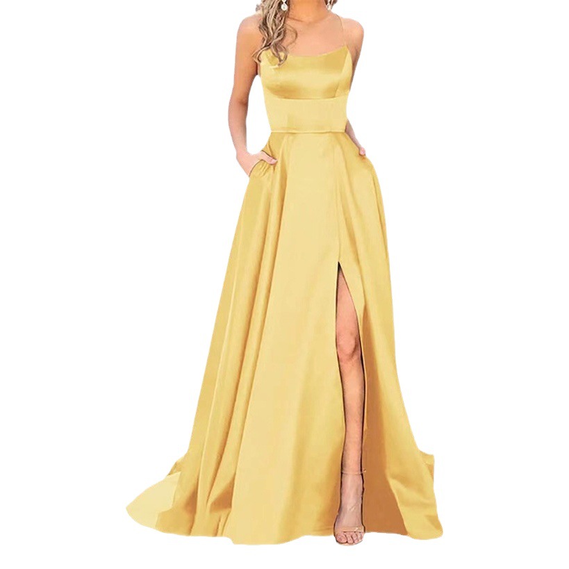 2025 color sólido vestido de dama de honor europeo y americano falda larga delgada sin tirantes novia vestido de noche de grupo de dama de honor de moda de Amazon