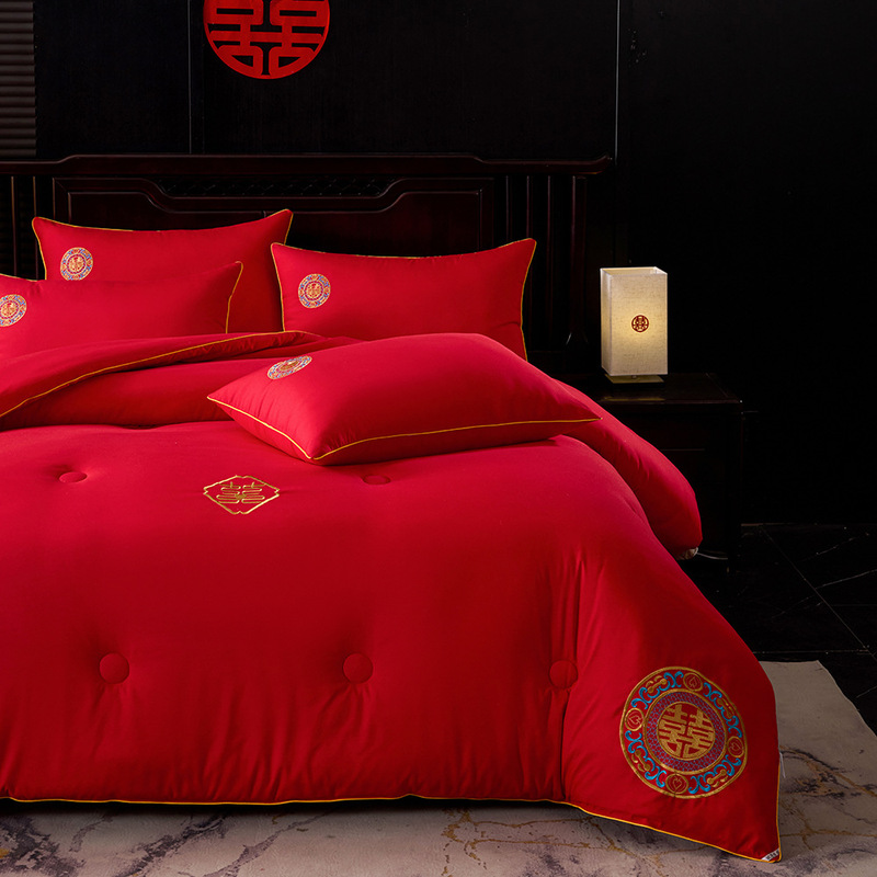 Cross-Border Wedding Festive Big Red Set Quilt Core Mattress Pillow Core Soybean Cotton Dowry Bedding Wholesale