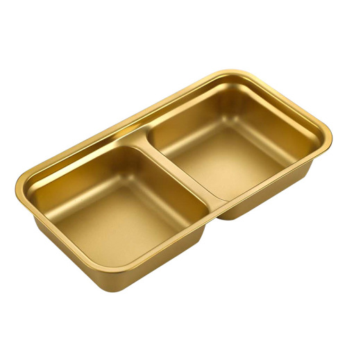 304 stainless steel Korean seasoning box, sauce dish, snack plate, golden double grid baking pan, fruit plate, rectangular cold dish