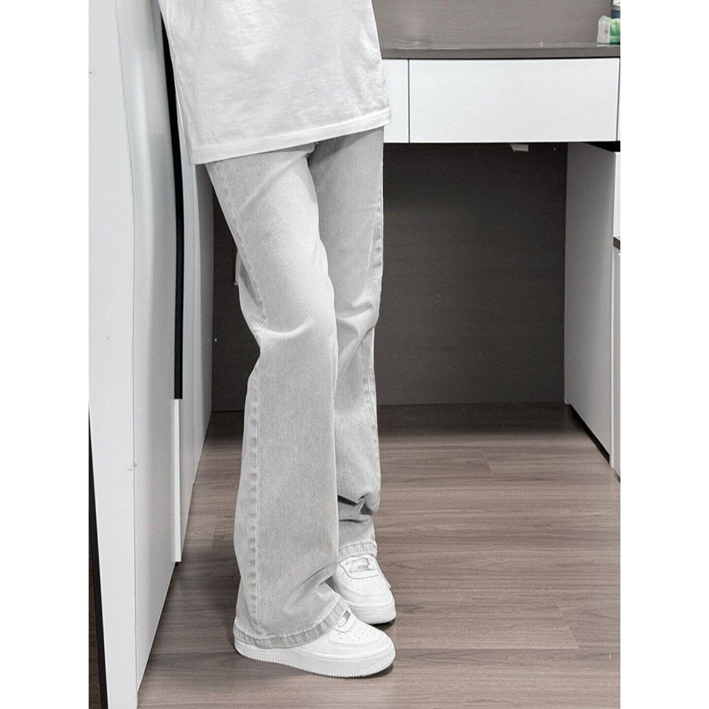 Men's High Street Washed Flared Jeans Style Slim Fit Straight Leg Flared Pants Versatile Spring Autumn_mkmklike.com