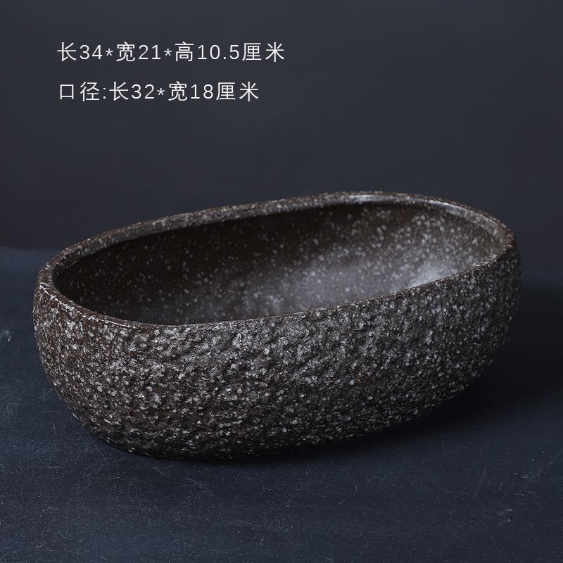 大号长条花盆陶瓷鱼缸古法养鱼缸铜钱草花长方形盆仿石头厂家一件|undefined